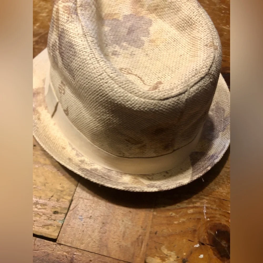 Mix It Women's Straw Fedora Hat in Cream and Light Brown Floral LIKE NEW